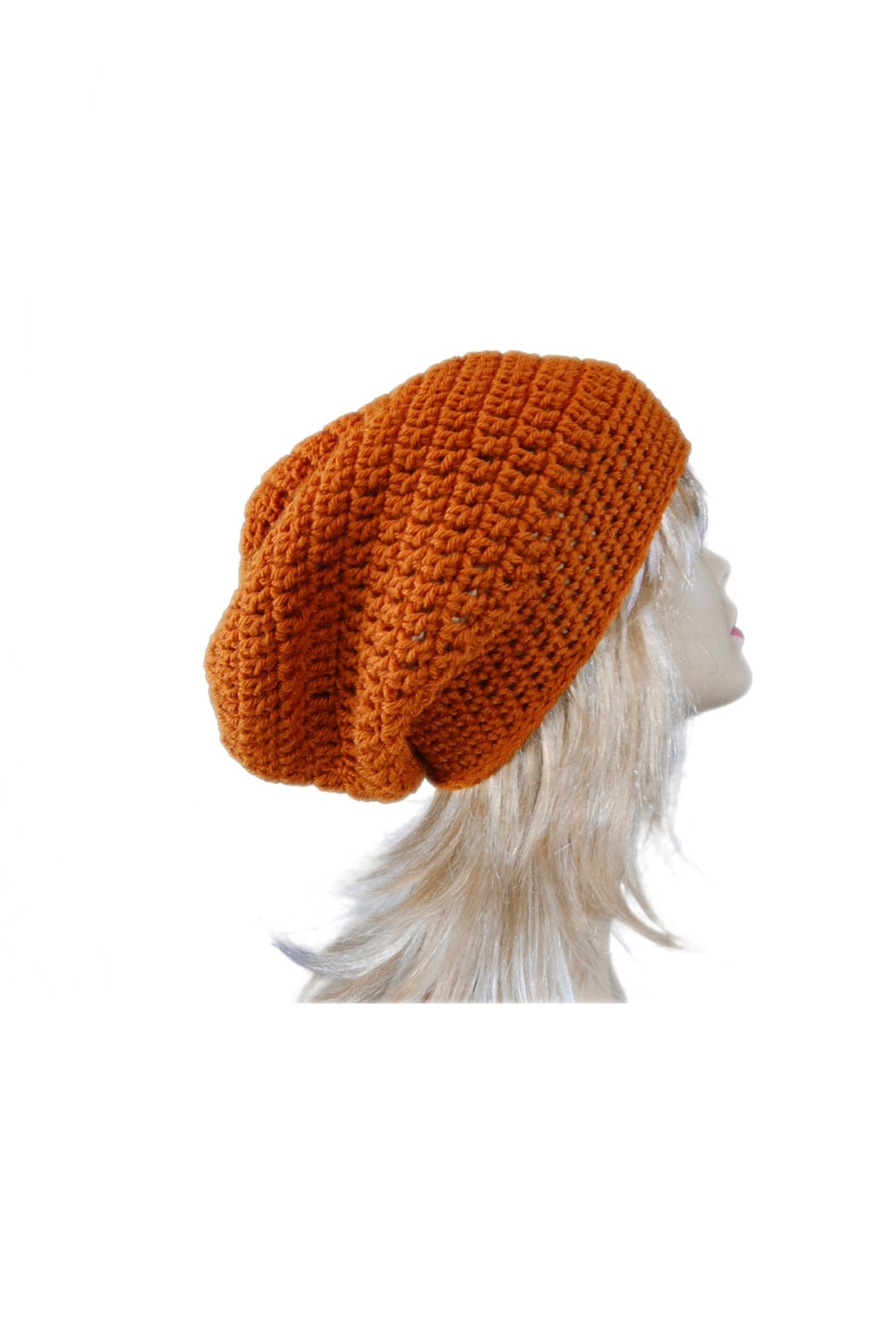 Rust Orange Crochet Slouchy Fashion Beret Hat, Winter Accessories