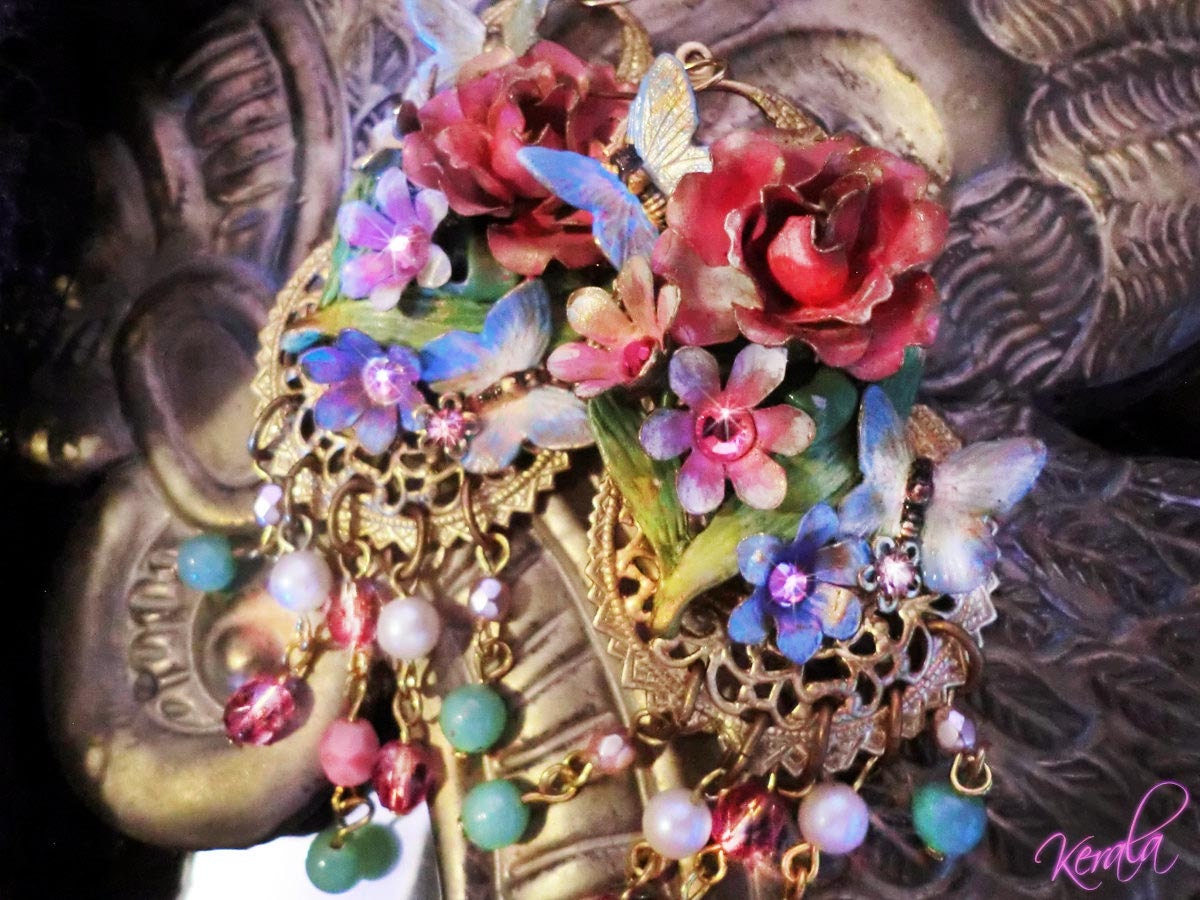 Shabby-Chic Flowers and Butterfly Earrings- Ornate, Pastel Roses, Floral Earrings, Vintage Pink Roses, Feminine Jewelry-  MTO