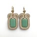 Mint green pastel fashion spring big statement earrings hand embroidered, soutache earrings