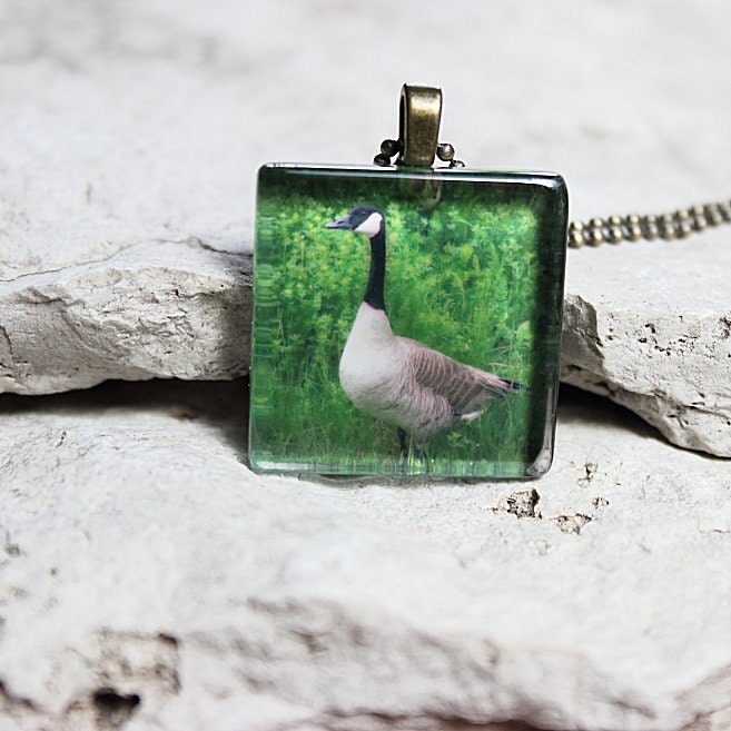 Glass Photo Pendant Necklace Canada Goose