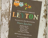 owl baby shower invitation or birth announcement with any name, color and owls, DIY PRINTABLE (item 1236)
