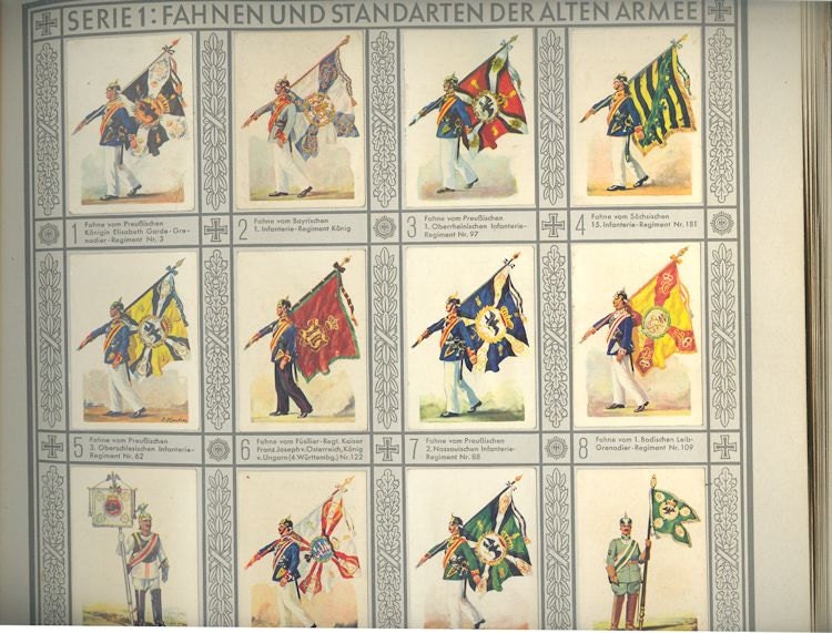 German Military Uniform Cigarette Cards in Album: Waldorf-Astoria UNIFORMEN Den Alten Armee