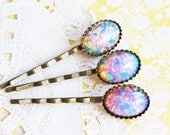 Vintage Pink Fire Opal Hair Pin- Antiqued Brass Opal Bobby Pin