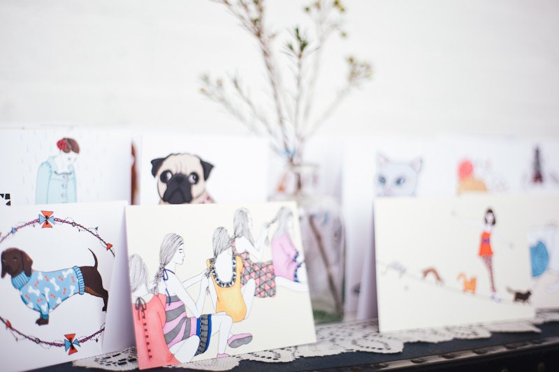 4 Greeting Cards: You Choose - animals, cats, fashion, girls