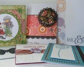 OOAK Set of 6 handmade cards, Christmas, Birthday Wishes, Mr and Mrs, With Love, Celebrate Today, Thank You So Much