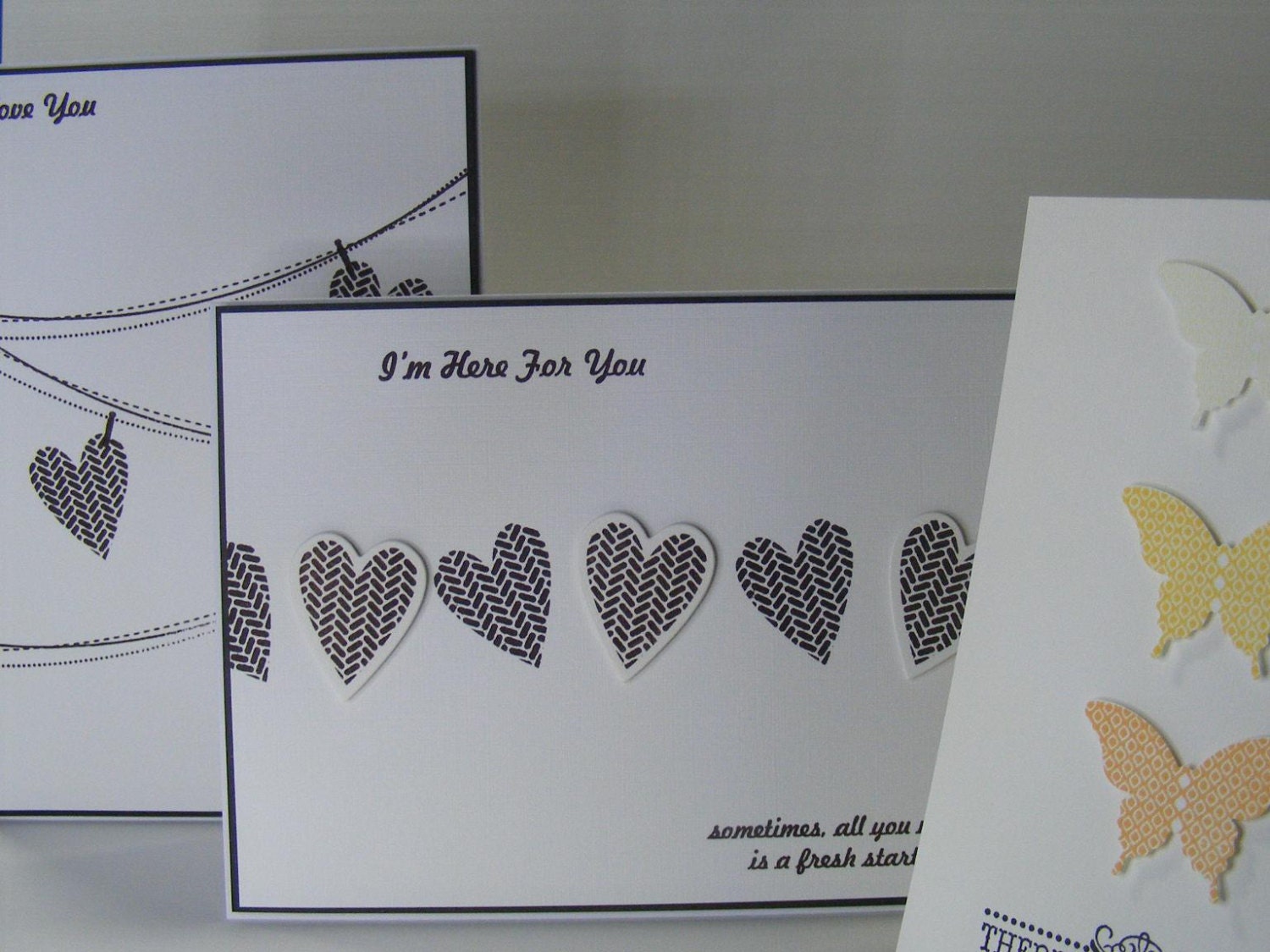 Set of 3 greeting cards - Love you, I am here for you, There is only one you OOAK handmade