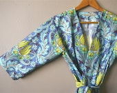 Kimono Robe.  Bridesmaids Robe.  Dressing Gown. Maternity Robe. Blue Lotus.  Knee Length.