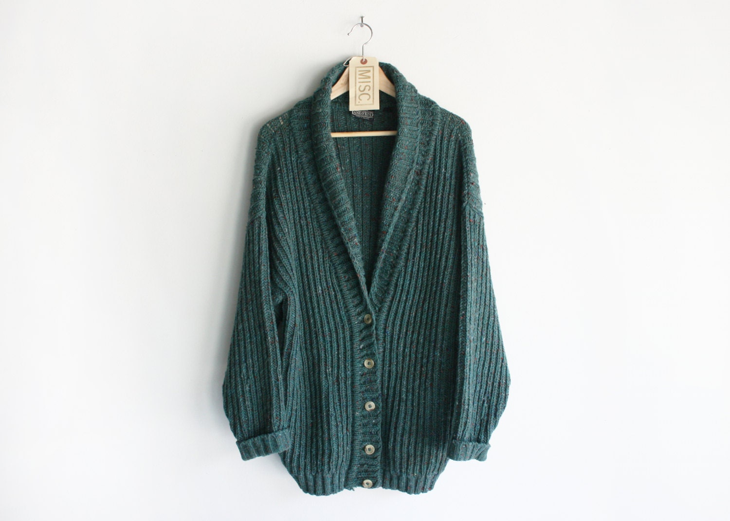50% OFF SALE - Vintage Confetti Green Shawl Collar Wool Cardigan Sweater