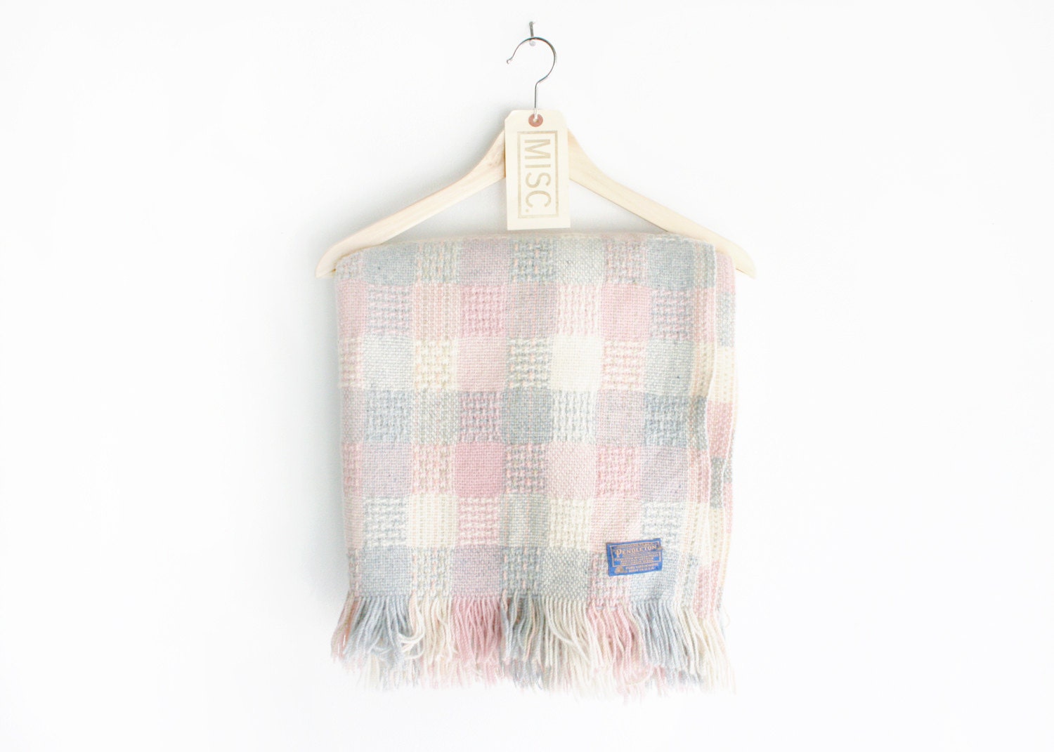 50% OFF SALE - Vintage Pendleton Pastel Blue & Pink Soft Wool Throw Blanket / Shawl