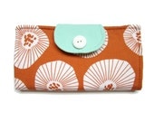 NEW - Cotton Wallet -  Pumpkin Orange and Aqua Bi-fold Wallet with Zip Pouch