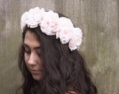 Blush Pink Rose Crown - Peony Rose Soft Pink Flower Crown, Bridal Hair, Weddings, Floral Hair Wreath, Vintage Inspired, Music Festivals