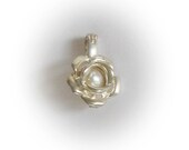 Sterling Silver Rose Locket Pendant with encased Natural Pearl Center Stone