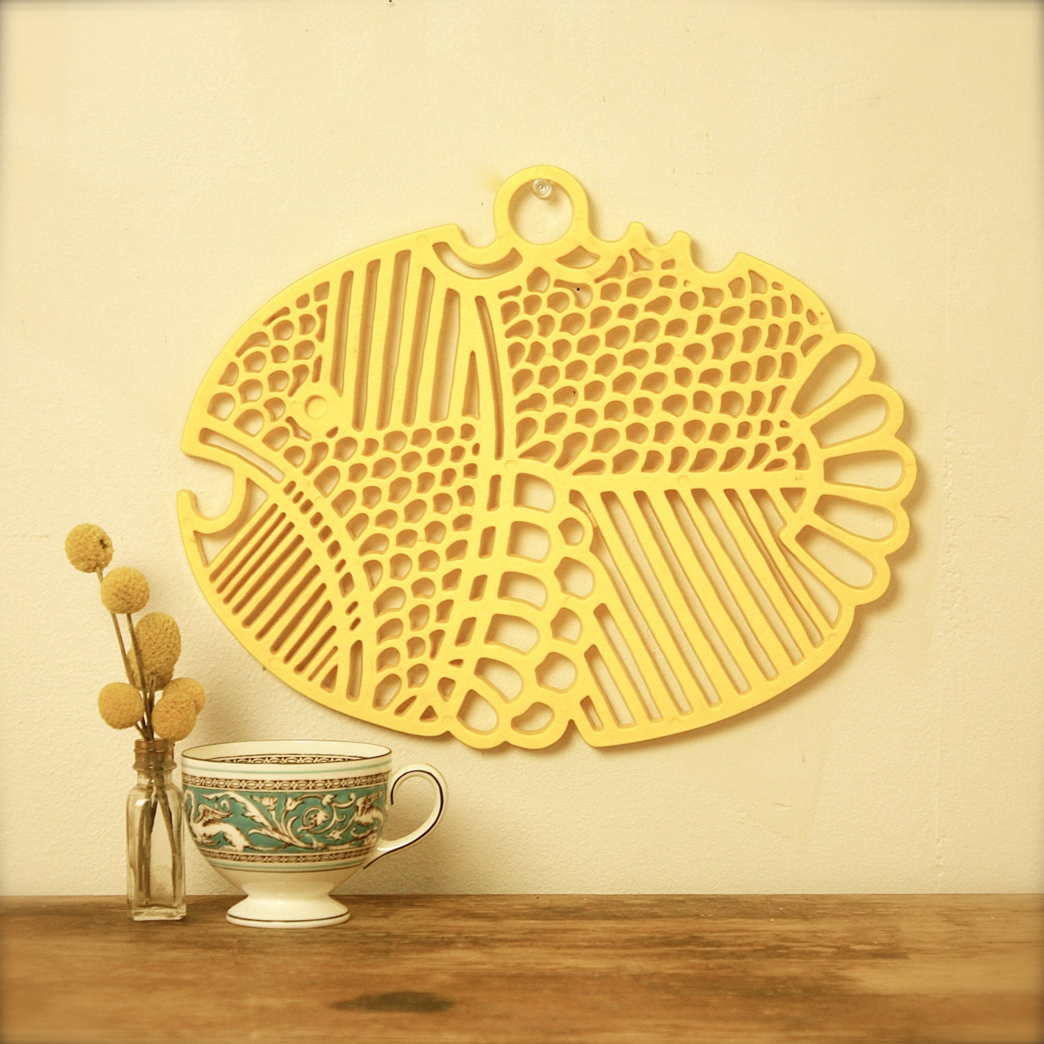 vintage dansk yellow fish trivet
