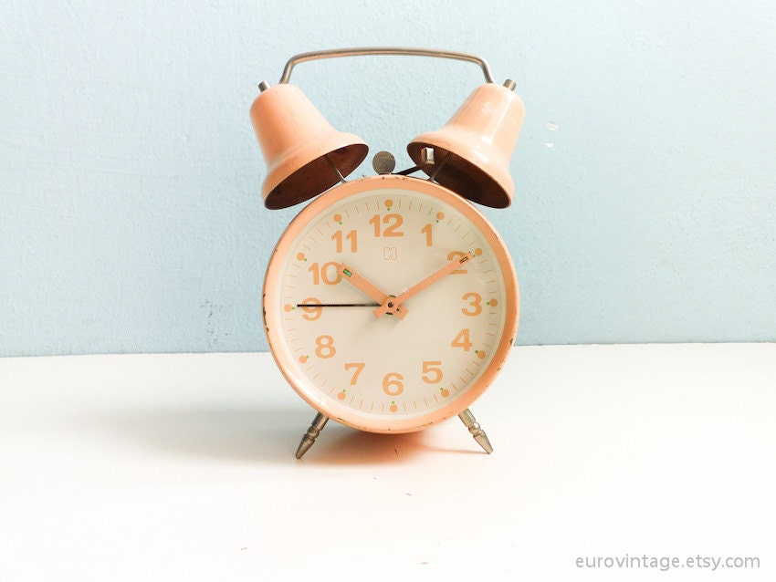 Vintage PINK Alarm Clock Manual Wind Twin Bells