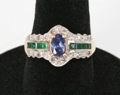 Vintage Emerald Sapphire Diamond 10k Ring