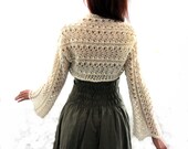 Long Sleeves Lace Shrug in light beige color . Handmade Mohair Knitting