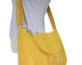 Golden canvas messenger bag / shoulder bag / everyday bag / diaper bag / cross body bag - yellow cotton canvas, 6 pockets