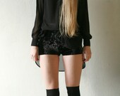 High waisted black crushed velvet shorts