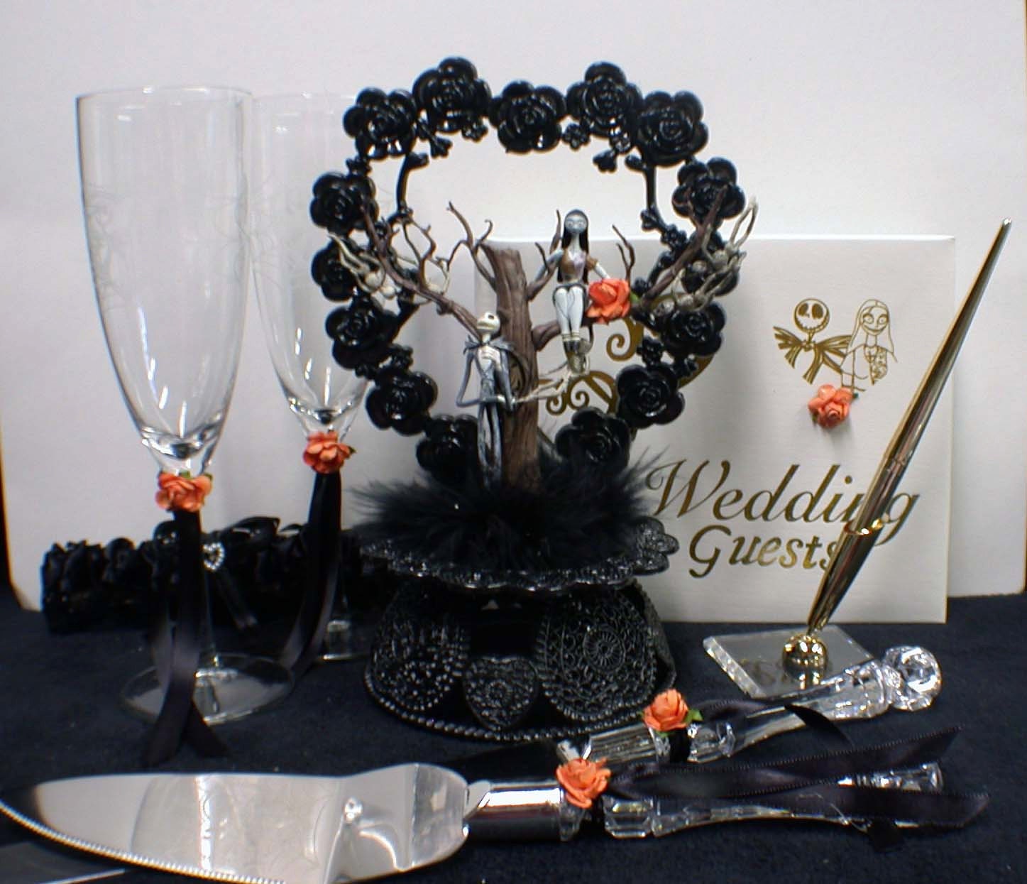 Nightmare before Christmas Wedding Cake topper Lot Disney glasses, knife, book