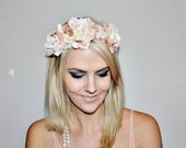 nude and cream lace flower head crown headband, hair wreath, statement, love, woodland