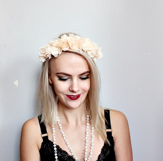 ivory beige roses / rose crown headband, headpiece, quirkly, 1920s flapper style, winter