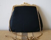 Vintage Evening Bag. Black Rhinestone Clutch. Convertible Cross Body Formal Bag.