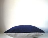 Blue velvet throw pillow: cobalt or navy blue pillow, velvet and natural linen, eco friendly home decor pillow