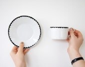 Hand Illustrated scalloped Cup & Saucer set