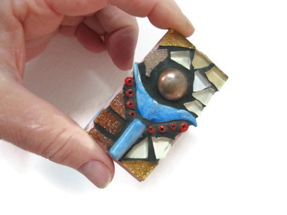 Mosaic Fridge Magnet Glass Art Home Decoration Office Mixed Media Mexican Red Turquoise