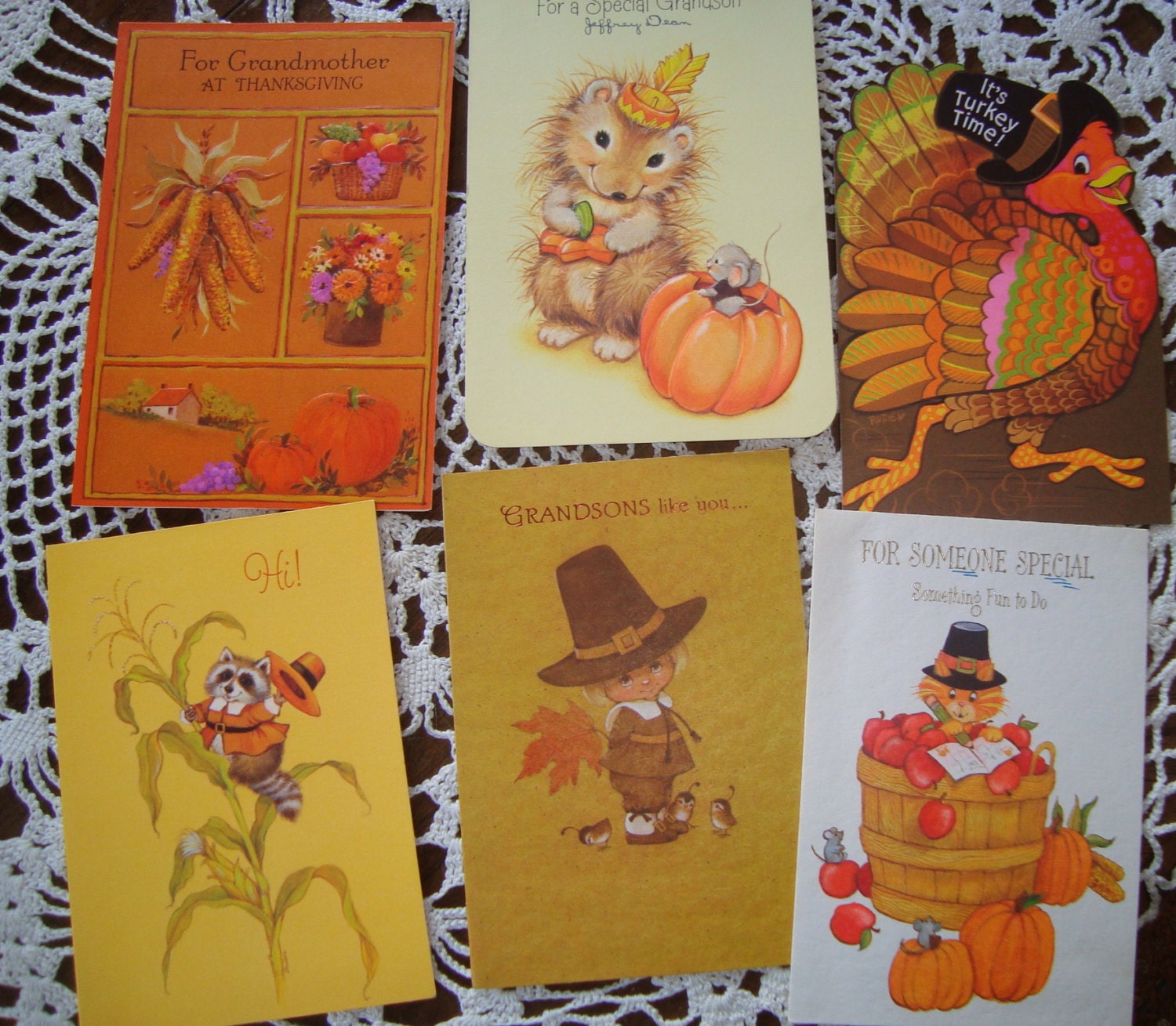 EB499 - 6 Vintage Greeting Cards  - All for Thanksgiving - Used cards