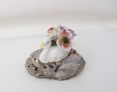 Bone China Flowers, Porcelain Swan, Bird Figurine / Roses / Pink / Blue / White