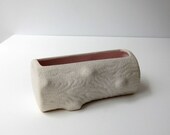 Vintage 1940s 1950s Raynham textured white log ceramic vase planter
