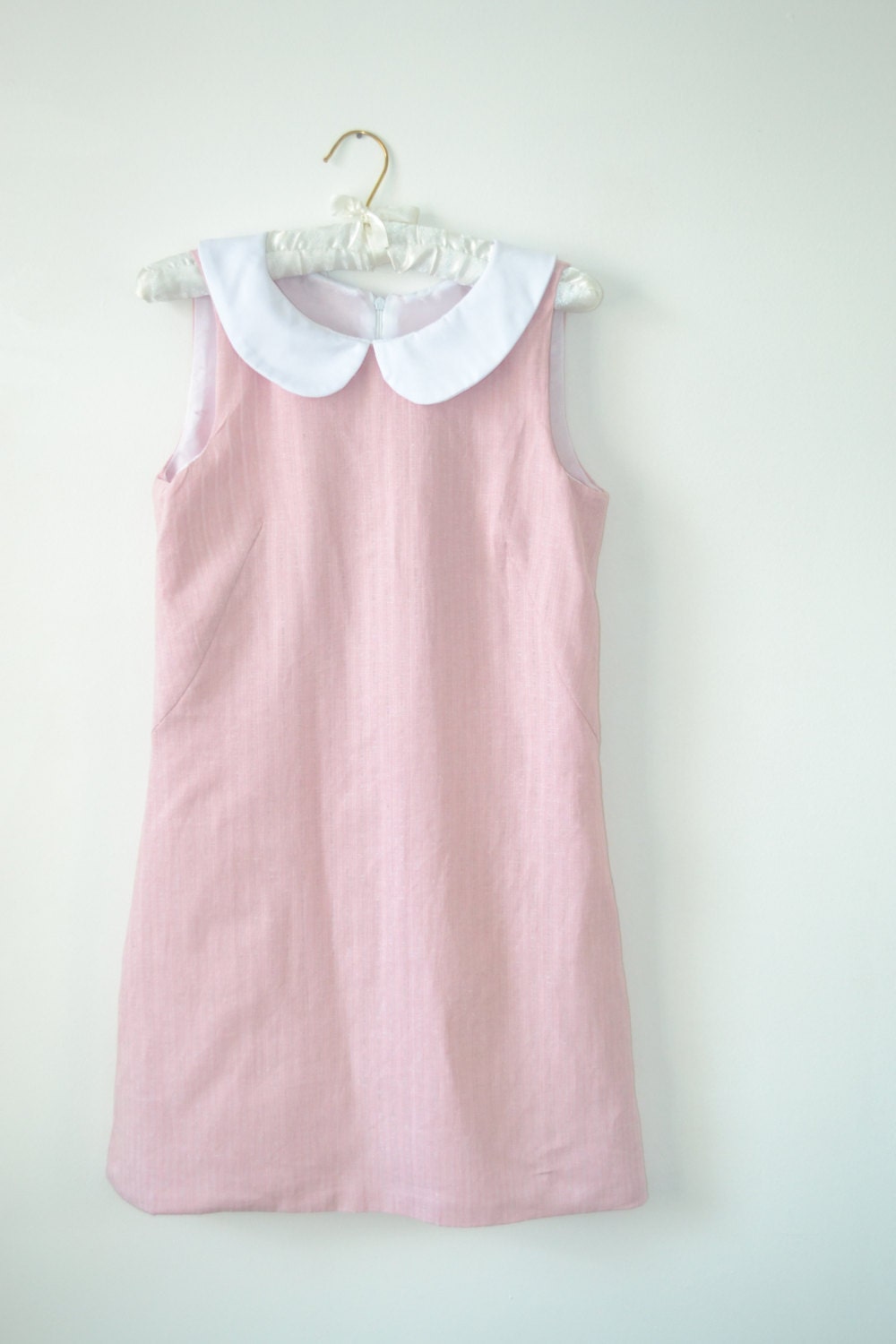 pink cotton peter pan collar shift dress moonrise kingdom 60s mod indie