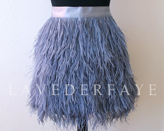 Couture Dusty Grey Ostrich Feather Skirt - Laveder Faye - Made to Order - Custom Size/Color/Style Options Available