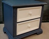 Reclaimed Navy White Painted 2 Dr Small Stanley Chest Nightstand End Side Table (HAI) Ships FedEx