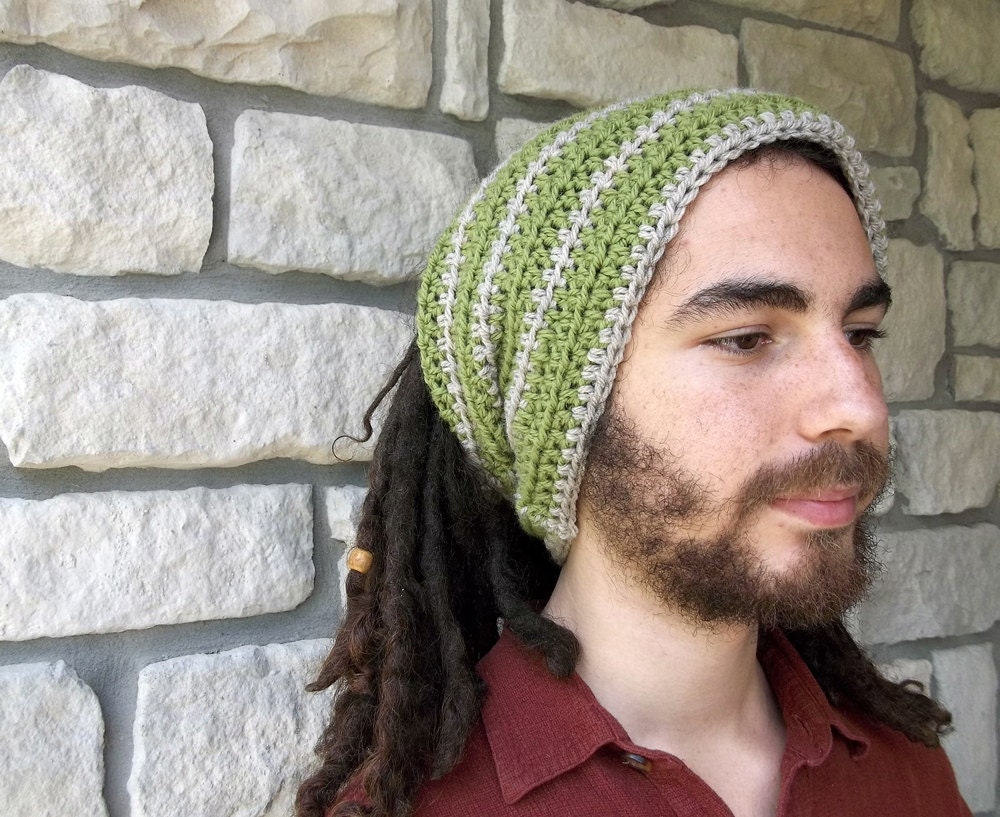 Dread Tube Headband in Wool / green and grey dreadlocks hippie tube wrap headband / eco-friendly