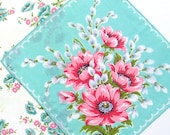 Two Spring Aqua and Pink Hankies