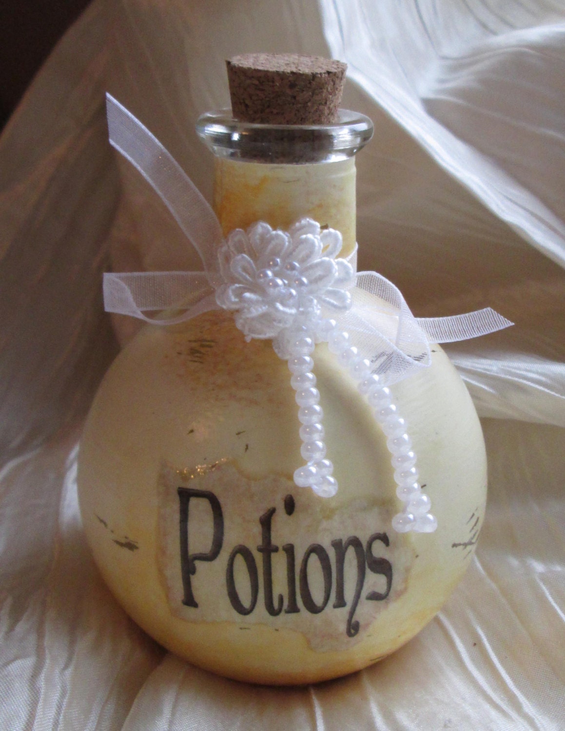 Shabby Chic Distressed Hand Painted Bottle Potions Motif Decoupage