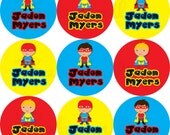 48 Personalized Waterproof Name Label Stickers - Lil Superhero Boy - Perfect for Bottles, Cups, Bowls, School, Daycare
