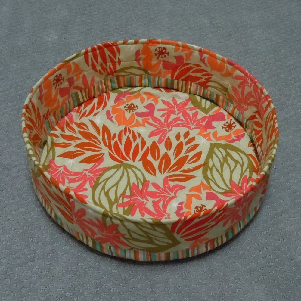 SALE Cat Bowl Bed in Leafy Floral and Stripe Cotton Fabrics