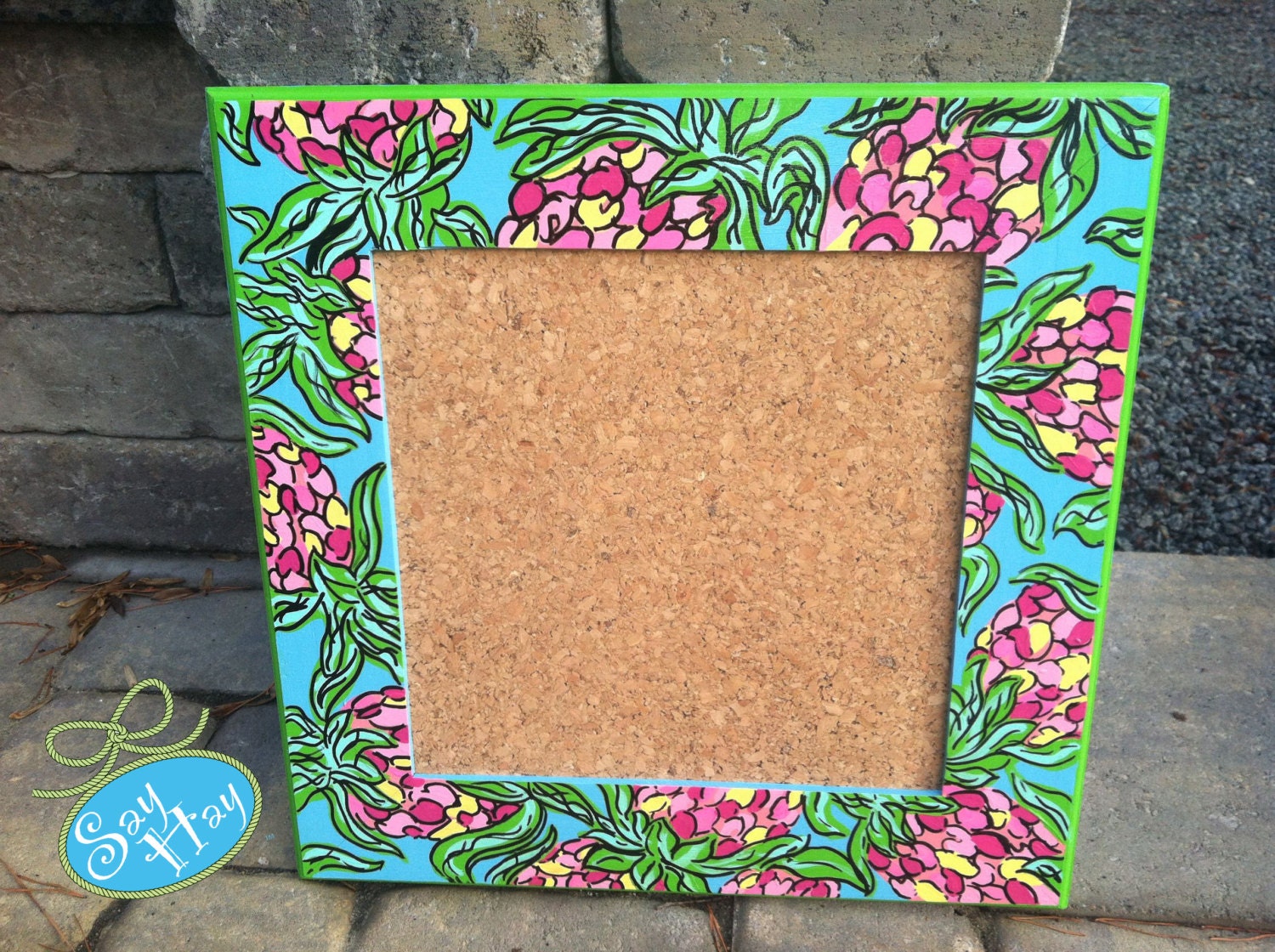 Hand Painted & Framed Cork Board inspired by Lilly Pulitzer Spike the Punch resort print, Monogram Available