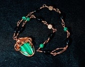 Wire Wrapped Malachite, Onyx, and Copper Necklace