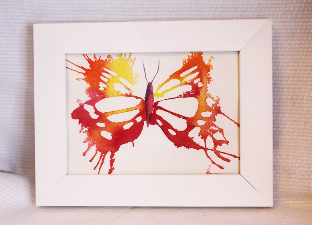 Original Butterfly Watercolor Kids Decor Art-Wall Art- Home Decor- Wall  5x7 Yellow Orange Butterfly- FREE SHIPPING