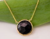 CLEARANCE - Black Onyx Necklace - 14k Gold Filled Chain - bezel set necklace - gemstone necklace - Gold necklace -