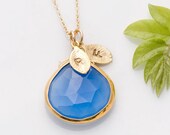 CLEARANCE - Personalized Necklace - Deep Blue Chalcedony Necklace -  Personalized Jewelry - 14k Gold Filled Chain