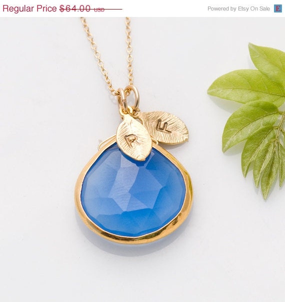CLEARANCE - Personalized Necklace - Deep Blue Chalcedony Necklace - Personalized Jewelry - 14k Gold Filled Chain