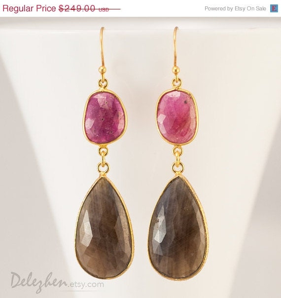 CLEARANCE - Natural Sapphire Earrings - One Of A Kind - Long Drop Earrings - Bridal Earrings - OOAK