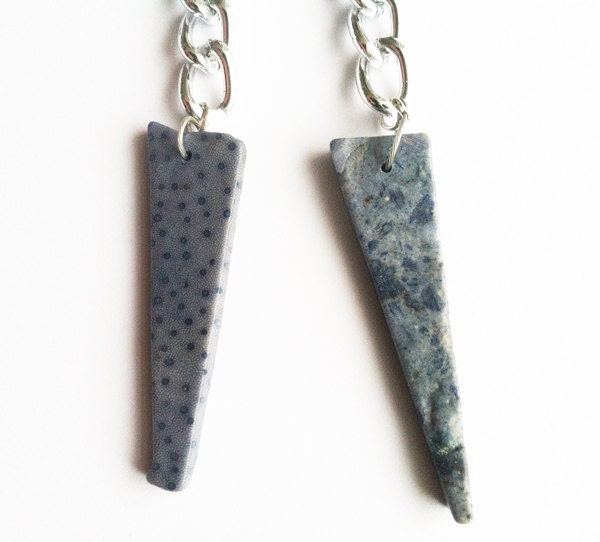 Long dangling earrings with aluminum chain and blue coral