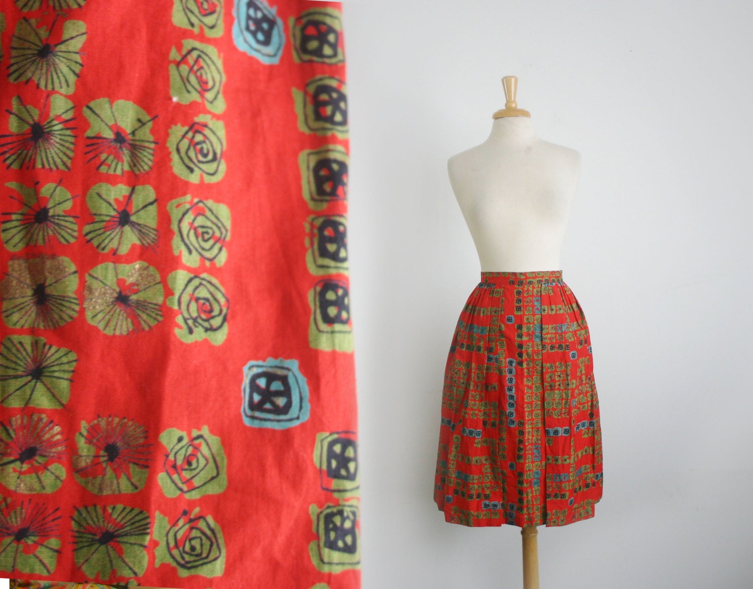 1950s atomic era modernist print midi gathered full skirt, size small