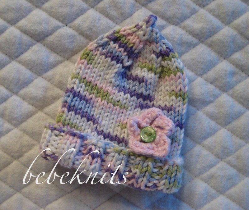 Pastel Stripe Cotton Preemie Baby GIrl Hat